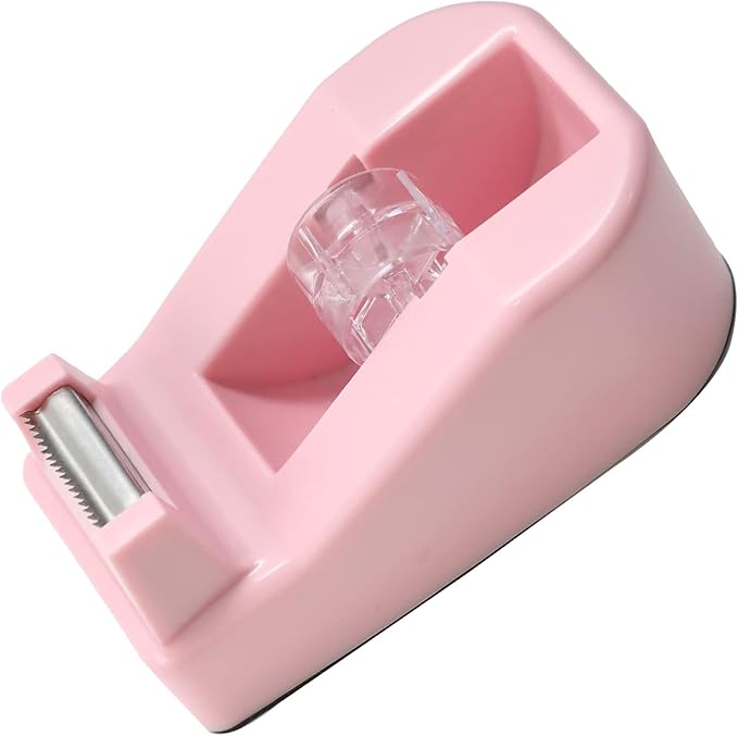 WELSTIK Desktop Office Tape Dispenser Non-Skid Base, for Packaging in Office,Restaurant, Flower Shop,Cake Shop,Pink