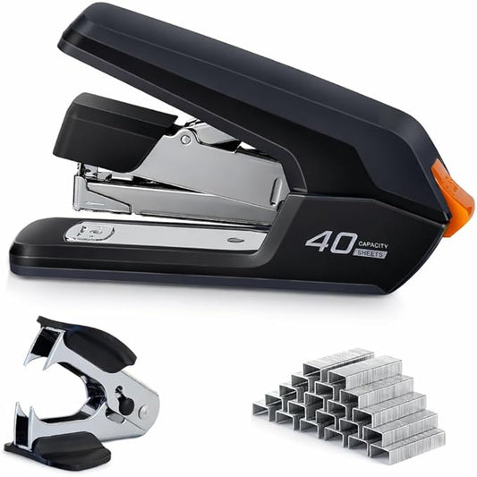 Leven Effortless Desktop Stapler, 40 Sheet Capacity, One Finger Touch Stapling, Easy to Load Ergonomic Heavy Duty Stapler, Includes 1500 Staples and Staple Remover