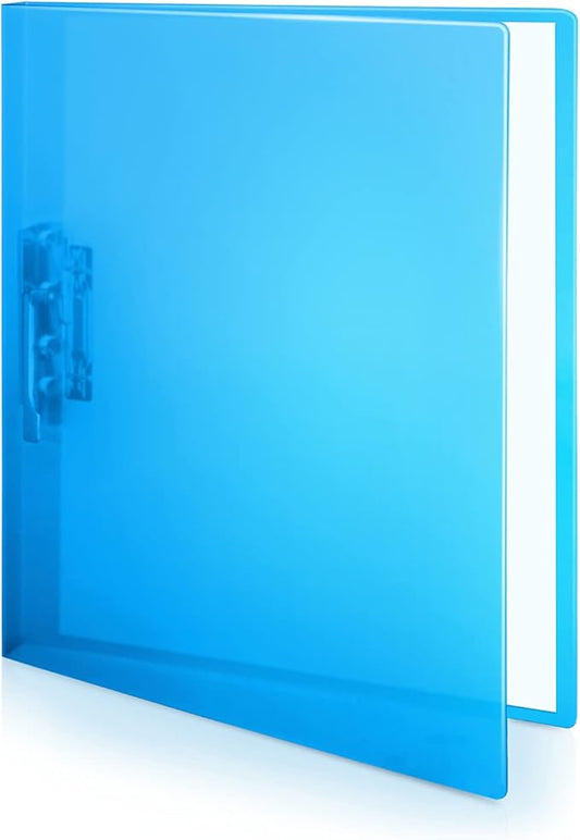 CRANBURY Punchless Clamp Binder (Blue), 8.5x11 Folder with Metal Clip, Ringless Binder Holds 100 Letter Size Pages, Documents, for Home or Office, Transparent Acid-Free Poly