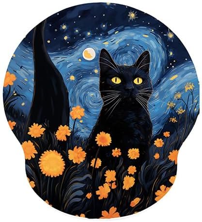 Auhoahsil Ergonomic Mouse Pad with Wrist Rest, Comfortable Silicone Non-Slip Computer Pain Relief Gel Mouse Mat with Wrist Support for Gaming, Work, Office, Women & Men, Cute Pattern, Star Cat