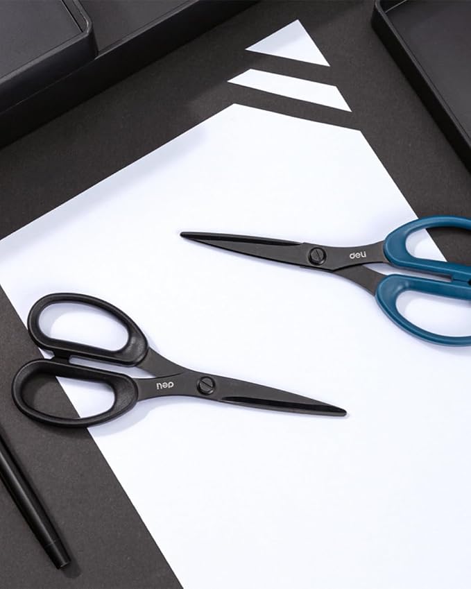 Deli Black Steel Scissors, Sharp Anti-Stick Cutter for School Office Craft | Smooth clean cuts, ergonomic comfy grip, durable blade perfect for back-to-school & handmade crafts office use