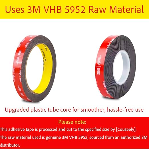 Double Sided Tape Heavy Duty, Waterproof Mounting Foam Tape, 16.5ft Length, 3.54in Width, High Temperature Resistant Adhesive Tape for Car, LED Strip Light, Office Decor, Uses VHB 5952 Raw Material