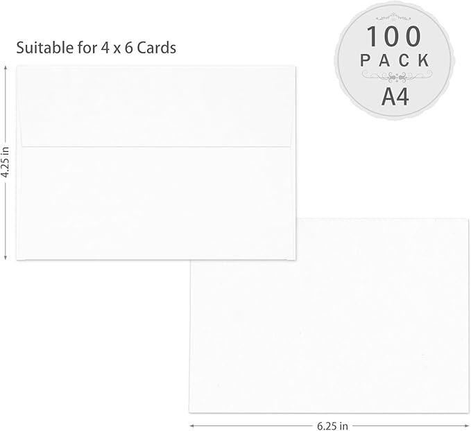 A4 White Envelopes 4x6 100 Pack, Goefun 4.25 x 6.25 Invitation Envelopes Self Seal,120 GSM Printable for 4x6 Cards, Photos, Invitations, Weddings, Graduation, Baby Shower