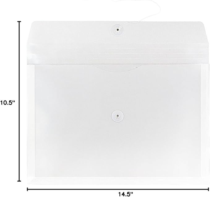JAM PAPER Plastic Envelopes with Button & String Tie Closure - Legal Booklet - 9 3/4 x 14 1/2 - Clear - 3/Pack