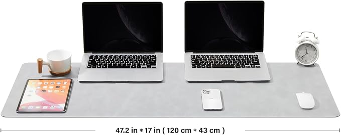 Distressed Leather Desk Mat - Non-Slip PU Desk Pad for Office and Home - Desk Organization and Accessories - Ideal for Large Mouse Pad and Desk Mats on Top of Desks(Ash Gray,47.2"x 17")