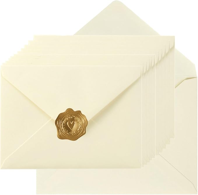 100 Pieces A6 Envelopes 4x6 Cream Color, 6 1/2 x 4 3/4 Inches | 4x6 Envelopes with Gold Stickers For Greeting Cards, Birthday, Weddings, Baby Shower Invitations
