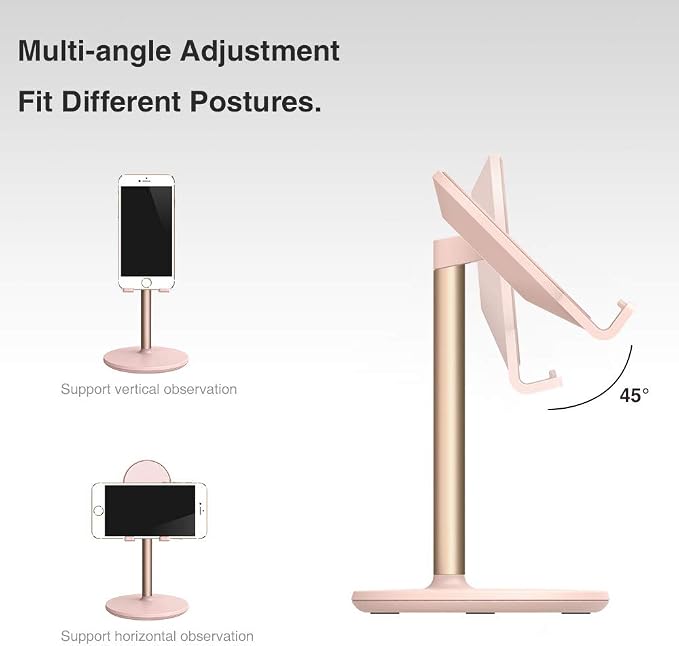Bright Stone Phone Stand for Desk, Adjustable Cell Phone Holder for Desk, Compatible with 4"-12.9" Phones/Tablet/iPhone/iPad/Switch (Pink)