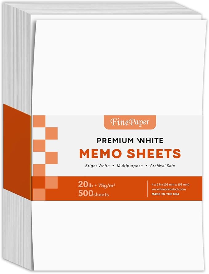 White Memo Sheets, 20lb Paper, 500 Sheets Per Pack (4 x 6)
