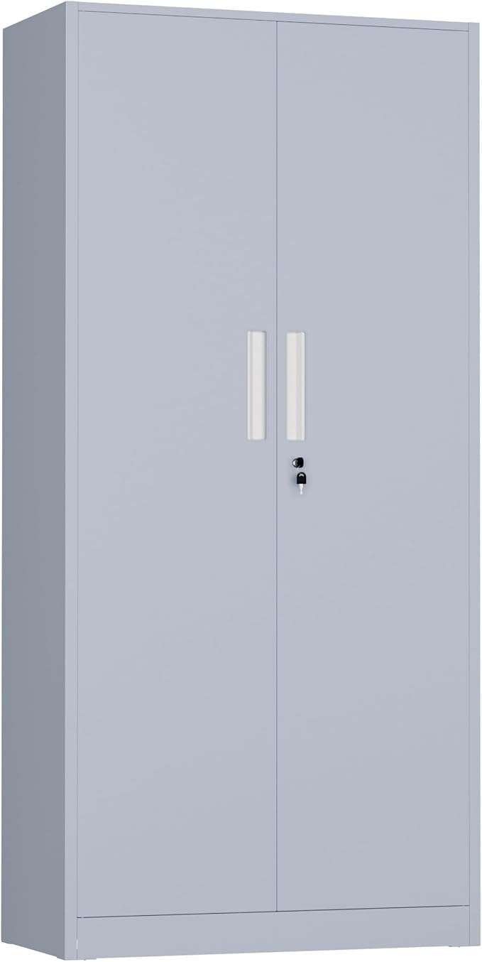 Metal Storage Cabinet, 72" H Lockable Steel Cabinets with Locking Doors, Storage Lockers with Adjustable Shelves for Office, Home, Garage, Gym, School (Cement Grey)