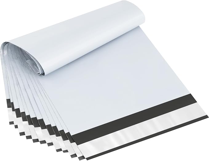 UCGOU Poly Mailers 7.5x10.5 Inch White 100 Pack Shipping Bags Strong Thick Mailing Envelopes Self Sealing Adhesive Waterproof and Tear Proof Boutique Packaging Postal for Clothing