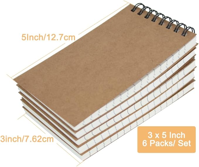 Pocket Notebooks, 3x5 Small Notepads, Mini Top Spiral Notebook, Little Size, Lined College Ruled Paper, Tiny Memo Pads for Home, Office, Work, School, Meeting, or Travel,6 Pack