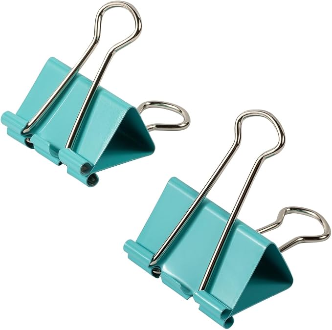JAM PAPER Colorful Binder Clips Assortment - Medium & Large Size - Teal Binderclips - 27 Clips/Pack