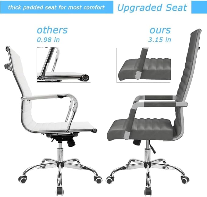 Furmax Ribbed Office Chair High Back PU Leather Executive Conference Chair Adjustable Swivel Chair with Arms (Bicolor Vintage Grey)