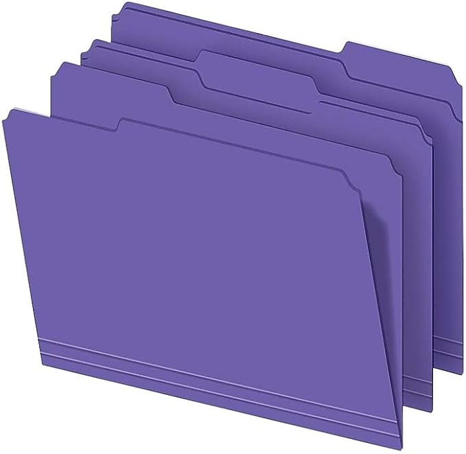 Staples Colored File Folders, Letter Size, 3‑Tab Top‑Tab Design, Durable 10.5‑Point Paper Stock, 100/Pack