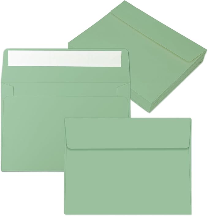 100 Packs Sage Green A2 Envelopes for Invitations,4.375x5.75 Envelopes for Greeting Cards, Printable, Self Seal for Weddings, Graduation, Birthday, Photos, Postcards