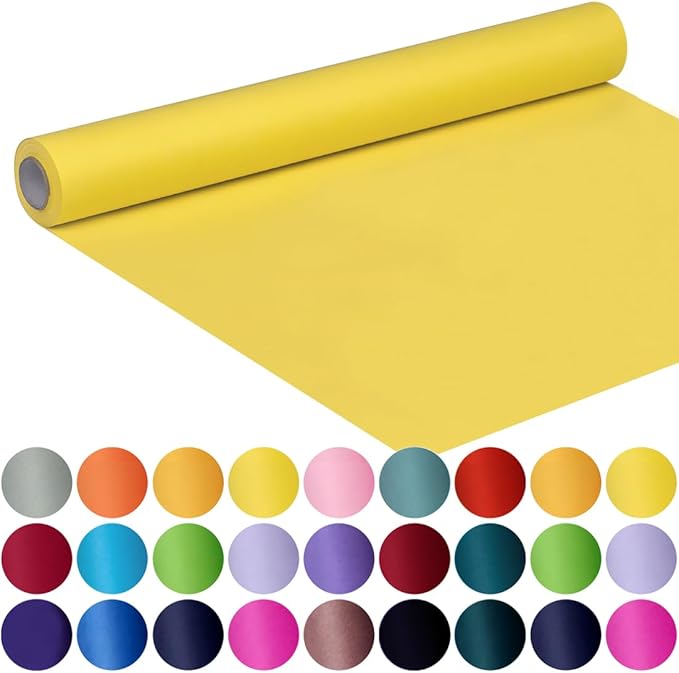 SMART&CASUAL 17.8" x 760" (63') Lemon Yellow Kraft Craft Paper Roll for Gift Wrapping Bulletin Board Bouquet Flower Kids Art Packing Parcel Table Covering 80GSM 55LB (Lemon Yellow, 17.8" x 63')