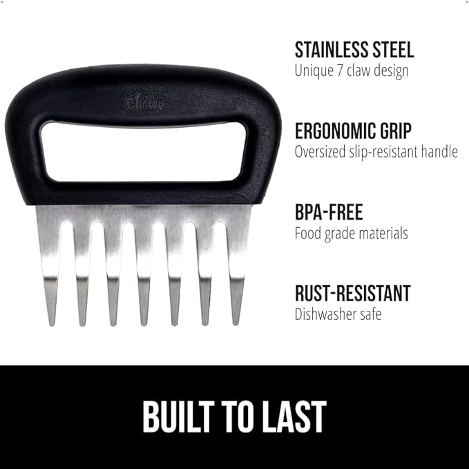 GORILLA GRIP BPA-Free Chicken Shredder Meat Claws, Sharp Stainless Steel Food Shredding Fork, Comfortable Handle, Easily Shred Pulled Pork, Taco Meats, Kitchen Smoker BBQ Tool, Dishwasher Safe, Black