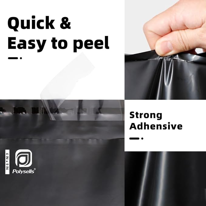 POLYSELLS 100 pcs 6x9 Inches Black Poly Mailers Shipping Envelopes, Strong Adhesive Sealing, Waterproof, and Tear-resistant Postal Mailing Bags for Clothing, Books, and Accessories