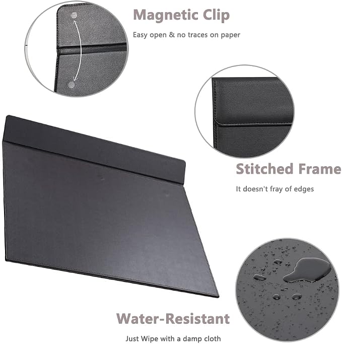 18''x14'' Large Rectangle A3 Desk Writing & Drawing Desk Pad &Board Table Protector Mat with Paper Clip on Top Black