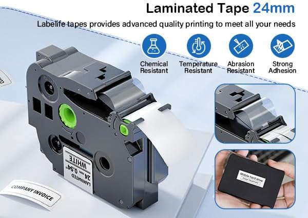 Labelife TZe-251 TZe TZ Tape 24mm 0.94 Laminated White Label Black Ink | Replace for Brother P Touch Label Maker Tape 24mm .94 TZe251 TZ-251 1'' for Brother PT-D600 PT-D610BT PT-P710BT P700 P750W