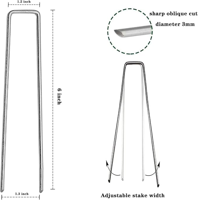 200 Pcs 6 inch Garden Landscape Staples Galvanized Pins Lawn Stakes for Weed Barrier Ground Cover,U-Type Heavy Duty