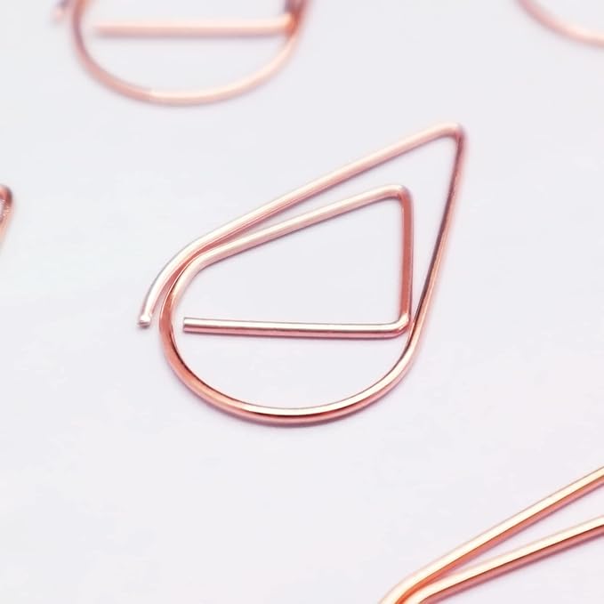 DEEDYGO 250 Pieces Rose Gold Cute Paper Clips Drop-Shaped (Teardrop) Stainless Steel Paper Clips for Office School Supplies Wedding Invitations Scrapbooking Bookmarks Kids Women Planners (1 inch)