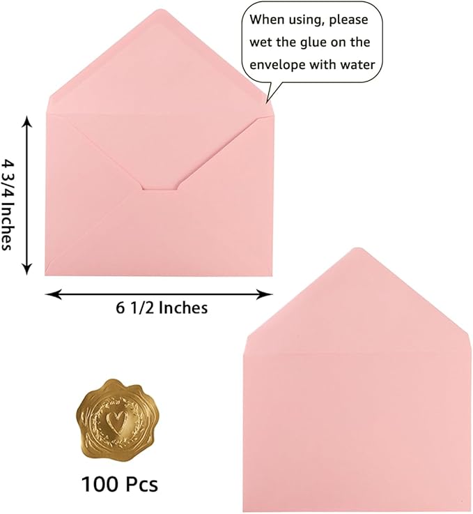 100 Pieces A6 Envelopes Colorful 4x6 Envelopes for Greeting Cards, Birthday, Weddings, Baby Shower Invitation Cards (6 1/2 x 4 3/4 Inches)