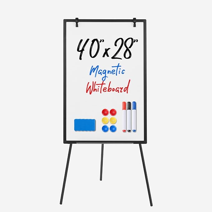 NEWBULIG Magnetic Dry Erase Board 40" x 28", White Board with Adjustable Stand, Heavy-Duty Aluminum Frame & Accessory Tray for Office, Classroom, Home & Presentations, Black