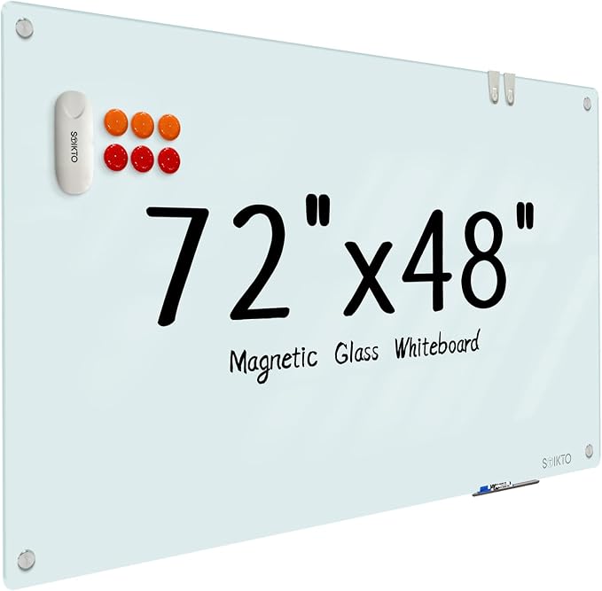 Glass Whiteboard - Glass Dry Erase Board 48" x 72" Magnetic White Board Writing Board White Boards for Walls Wall Office Home
