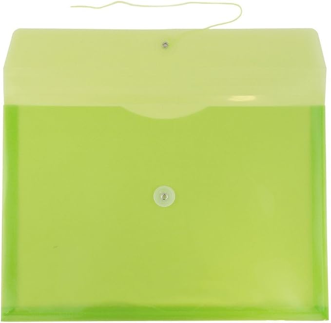 JAM PAPER Plastic Envelopes with Button & String Tie Closure - Legal Booklet - 9 3/4 x 14 1/2 - Lime Green - 12/Pack