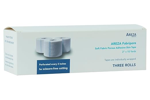 Areza Medical Surgical Tape - Porous Skin Soft Fabric Cloth Adhesive Tape - Fabripore - 2" x 10 yds. (5 cm x 9 m) - 3 Rolls per Box