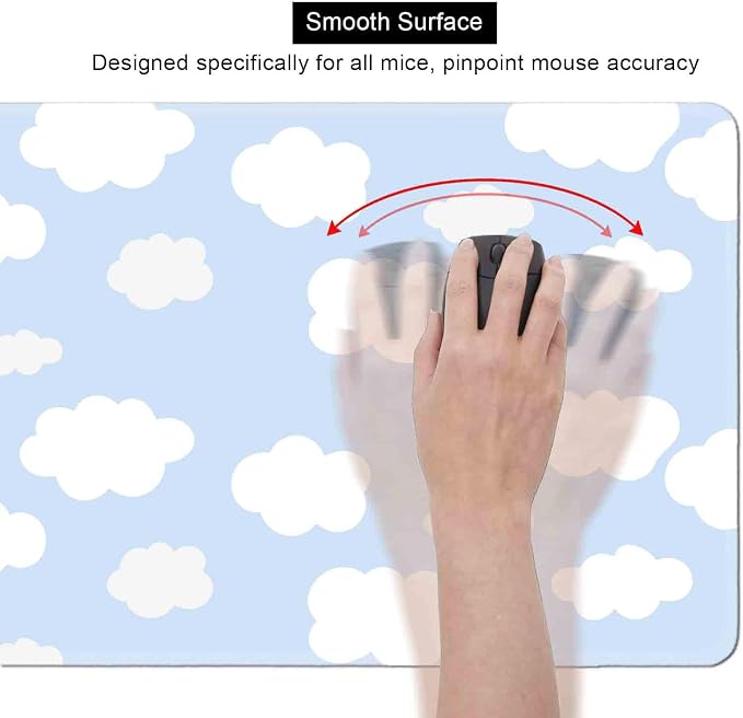 Cute Desk Pad, Blue Sky with Clouds Desk Mat, Large Mouse Pad, Protector Pad, Non-Slip Rubber Base with Stitched Edges Deskmat Writing Mat for Computer Laptop Office,31.5 X 11.8 in