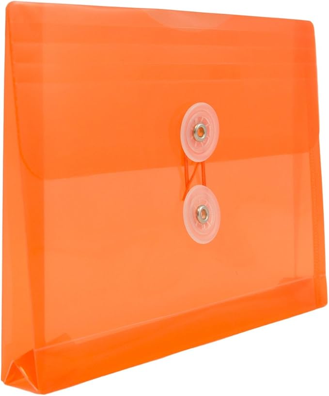 JAM PAPER Plastic Envelopes with Button & String Tie Closure - Index Size - 5 1/2 x 7 1/2 - Orange - 12/Pack