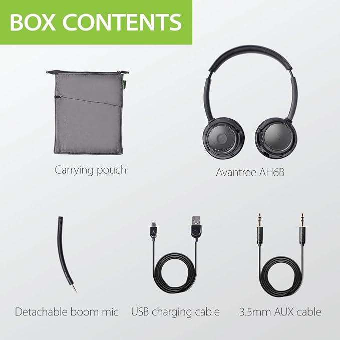 Avantree AH6B - Bluetooth Headset with Detachable Microphone | Lightweight on-ear headset for office or home with 22-hour battery, soft.