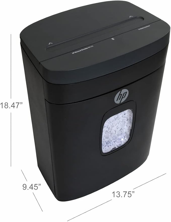 HP - Micro Cut Paper Shredder, 12-Sheet with Slide Top for Office | Micro Cut High Security Shredding, Slide Top Design, Pullout Basket, Rolling Casters, Home And Office Use