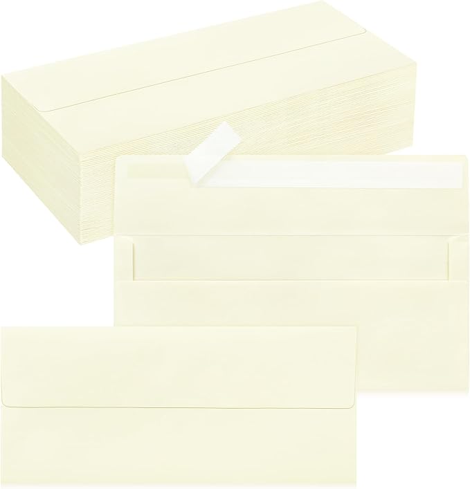 100 Pack #10 Ivory Envelopes Letter Size Self Seal Cream Business Envelopes | Security Mailing Envelopes, 4 1/8 x 9 1/2 Inches, Beige