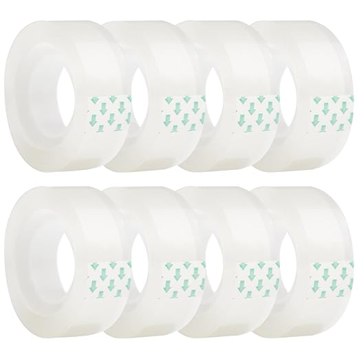 8 Rolls Transparent Clear Tape Refills for Dispenser, Sturdy Tape(Not Easily Tear), 0.7 Inch, 27.3 Yard, Perfect for Office, Home, School