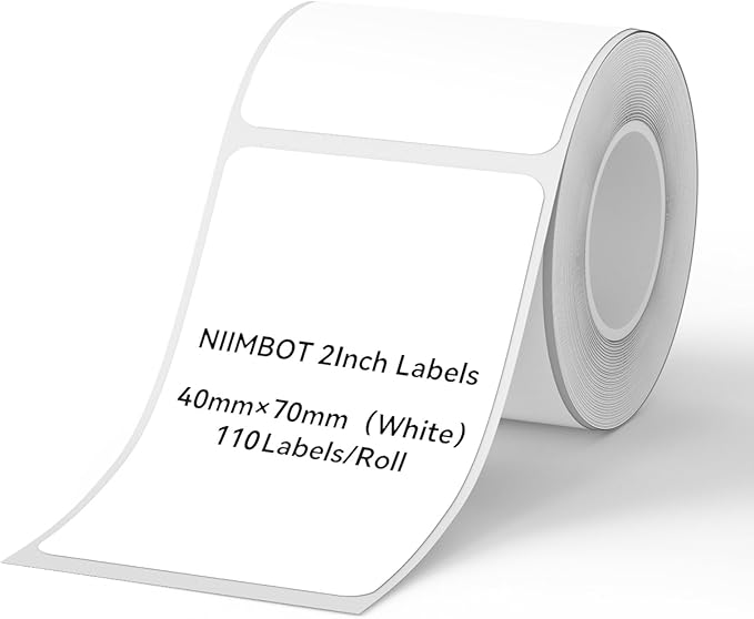 NIIMBOT Labels for B1/B21/B31 Label Maker, 40 x 70 mm (1.57'' x 2.76'') 110 Tapes/Roll, Thermal Label Tape, Waterproof, Oil-Proof for Home Office Small Business Labeling Tape Replacement(White)