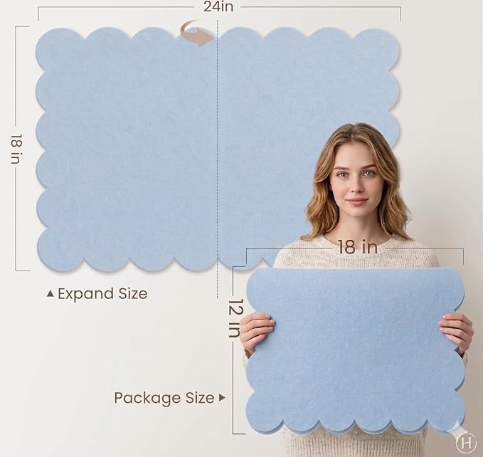Scalloped Felt Bulletin Board 24x18 Inch, Blue Decorative Pin Board | Self Adhesive Vision Board for Wall, Memo Board for Bedroom, Dorm and Office, Felt Board for Notes, Photos and Reminders