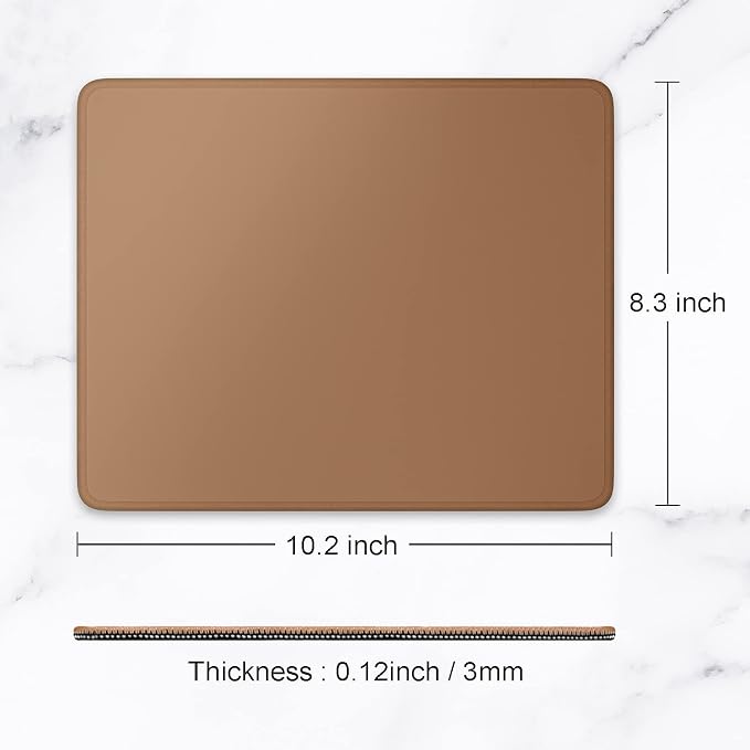 Hsurbtra Mouse Pad, Premium-Textured Square Mousepad 10.2 x 8.3 Inch, Stitched Edge Anti-Slip Waterproof Rubber Pretty Cute Computer Mat for Office Gaming Laptop Women Kids Leather Brown