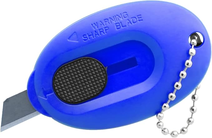 Mini Box Cutter Small Safety Retractable Utility Knife Blade Right Or Left Handed Finger Friendly Package Box Opener with Keychain Hole (32 BOXCUTTER-S10)