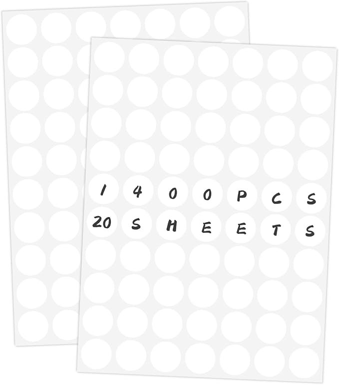1400 PCS White Circle Dot Stickers 3/4" Round Coding Label | Used for manual labor in kindergartens, garage yard price sales, organizing activity color groups,marking spice bottles