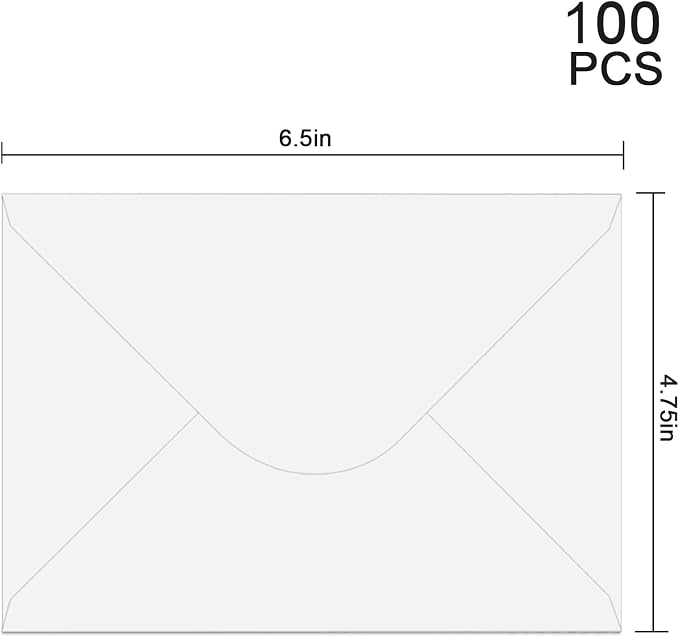 100 Pack 4x6 Envelopes for Invitations, White Envelopes, Card Envelope, Used for Graduation, Wedding, Baby Shower