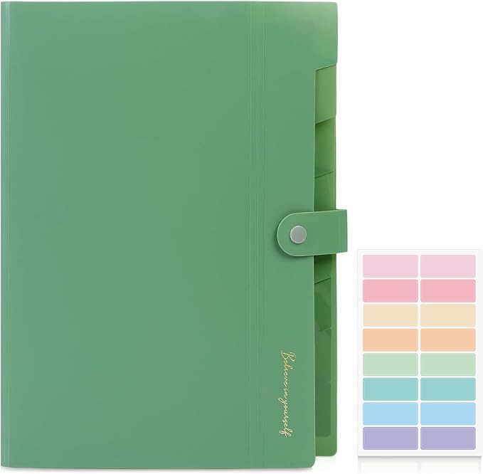 SKYDUE Expanding File Folder, Accordion File Organizer with 8 Pockets, Expandable Document Paper Receipt Holder for School Office Hospital, Letter/A4 Size Olive Green