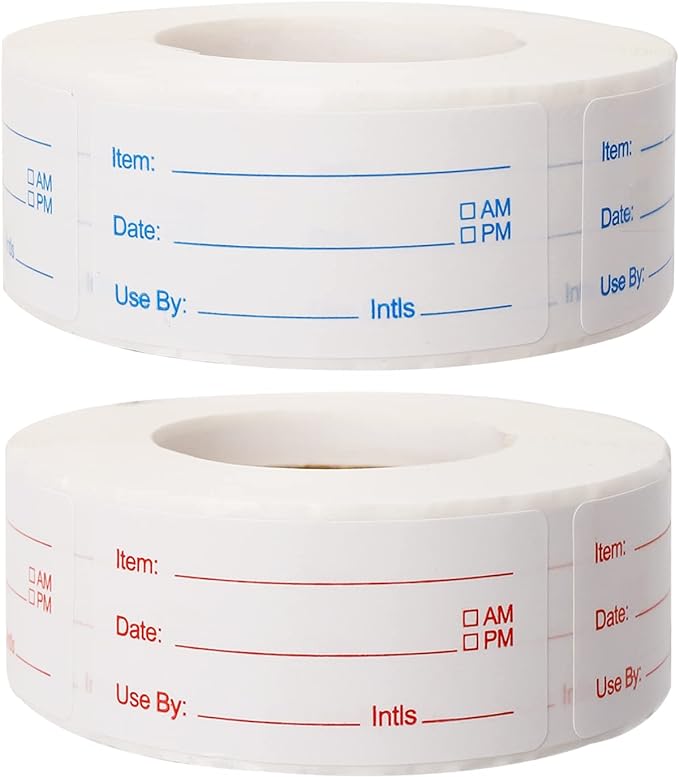 2 Rolls 1000 Pieces Removable Food Labels, 1 x 2 Inch Date Stickers for Freezer, Refrigerator Food Containers - Easy to Write On