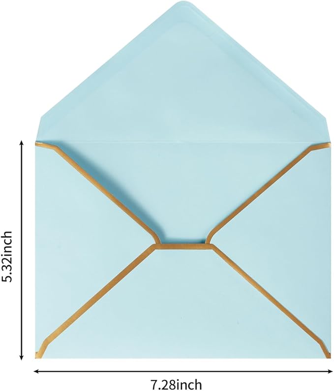 100 Pack A7 Envelopes 5 x 7 Card Envelopes V Flap with Gold Border for Office, Wedding Gift Cards, Invitations, Graduation, Baby Shower, Parties (Light Blue, 5.32 x 7.28 Inches)
