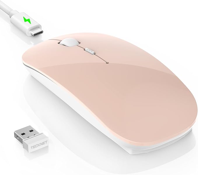 TECKNET Bluetooth Wireless Mouse, Rechargeable Silent Portable Computer Mouse, 6 Adjustable DPI, Dual Mode (Bluetooth 5.2/3.0 and 2.4G USB Receiver) for Laptop, iPad, MacBook, PC, Desktop, Android