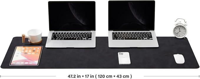 Distressed Leather Desk Mat - Non-Slip PU Desk Pad for Office and Home - Desk Organization and Accessories - Ideal for Large Mouse Pad and Desk Mats on Top of Desks(Charcoal Black,47.2"x 17")
