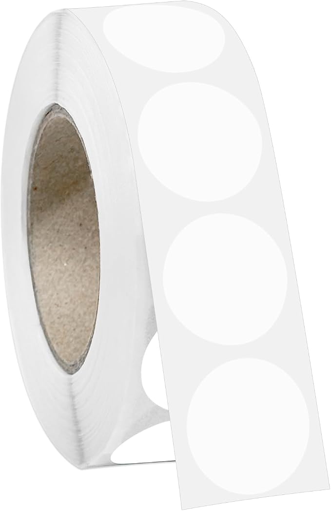 1000 PCS 3/4" White Dot Stickers Round Circle Coding Labels | Used for manual labor in kindergartens, garage yard price sales, organizing activity color groups,marking spice bottles