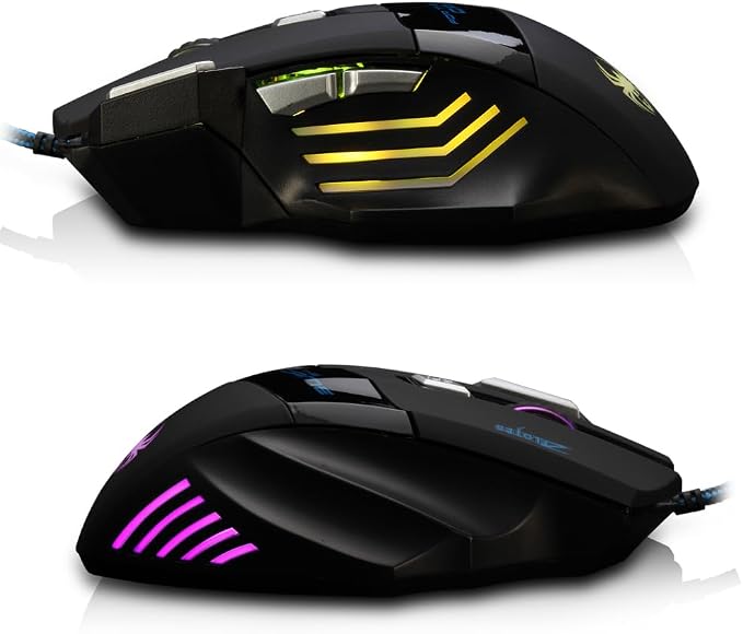 zelotes Ergonomic Gaming Mouse with Rapid Fire Button, 7200 DPI(5-Level Adjustable), 7 Buttons,LED Lighting, USB Wired Optical Mouse for Office/Gaming, Compatible with Laptop/PC (Black)